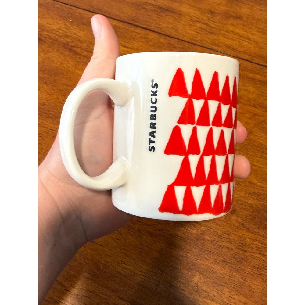 Starbucks 2016 Red White Geometric Triangle Ceramic Coffee Mug 12oz Cup Scandi‎